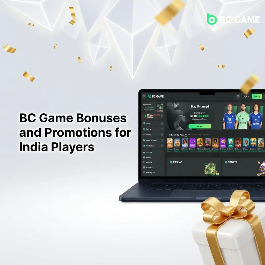 BC Game welcome bonus breakdown for India players showing deposit tiers, free spins, and BCD rewards