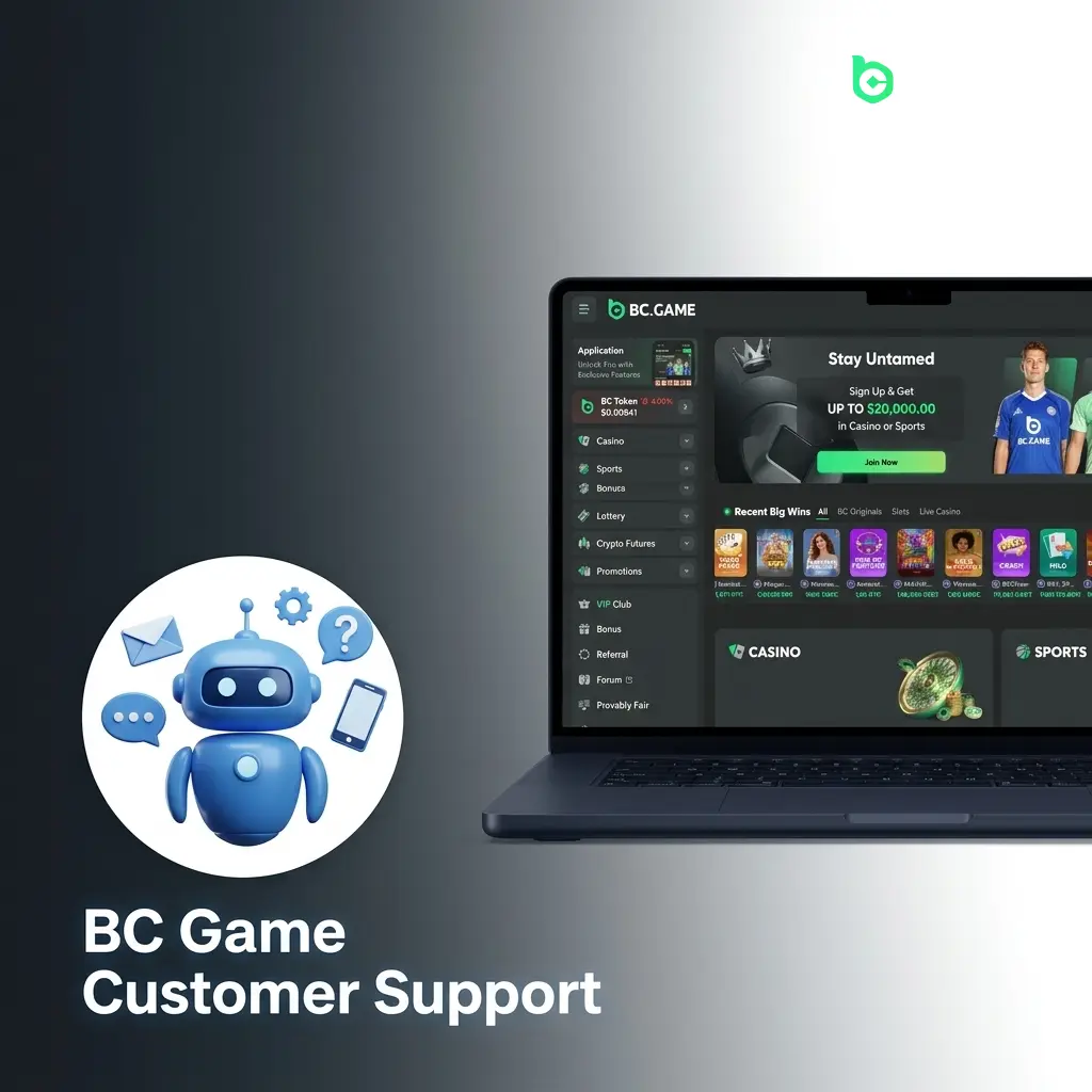 BC Game customer support options including 24/7 live chat, email, Telegram, and FAQ help centre for India players