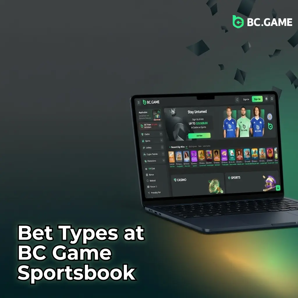 BC Game Sportsbook bet types including singles, accumulators, handicap, Asian handicap, over/under, and live betting