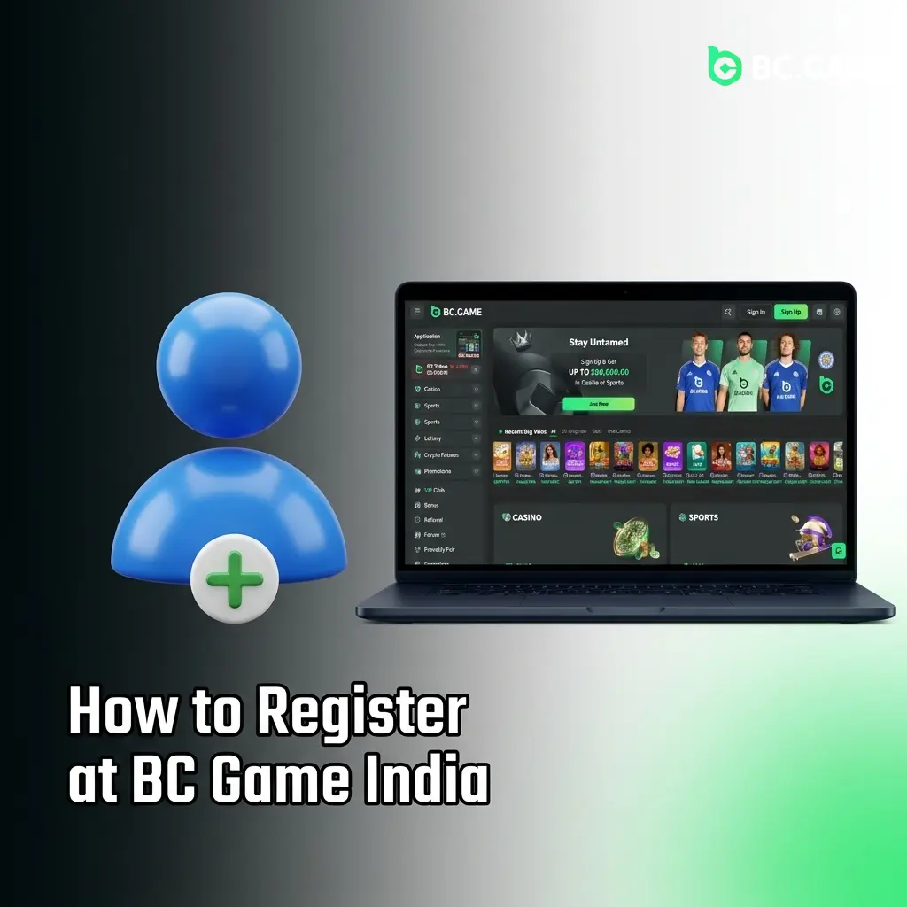 BC Game India registration and login steps showing sign-up form, KYC verification, and account access process