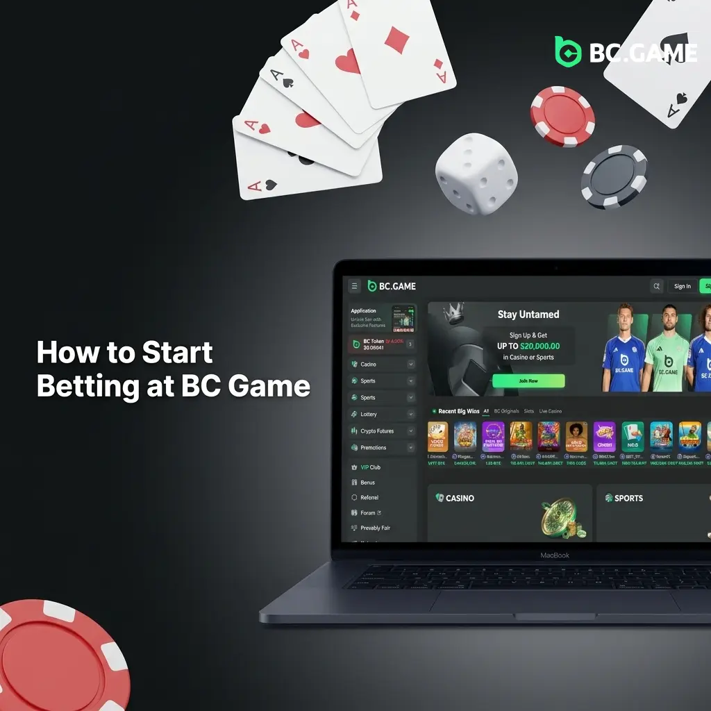 BC Game betting guide showing registration, deposit, sport selection, bet placement, and withdrawal steps
