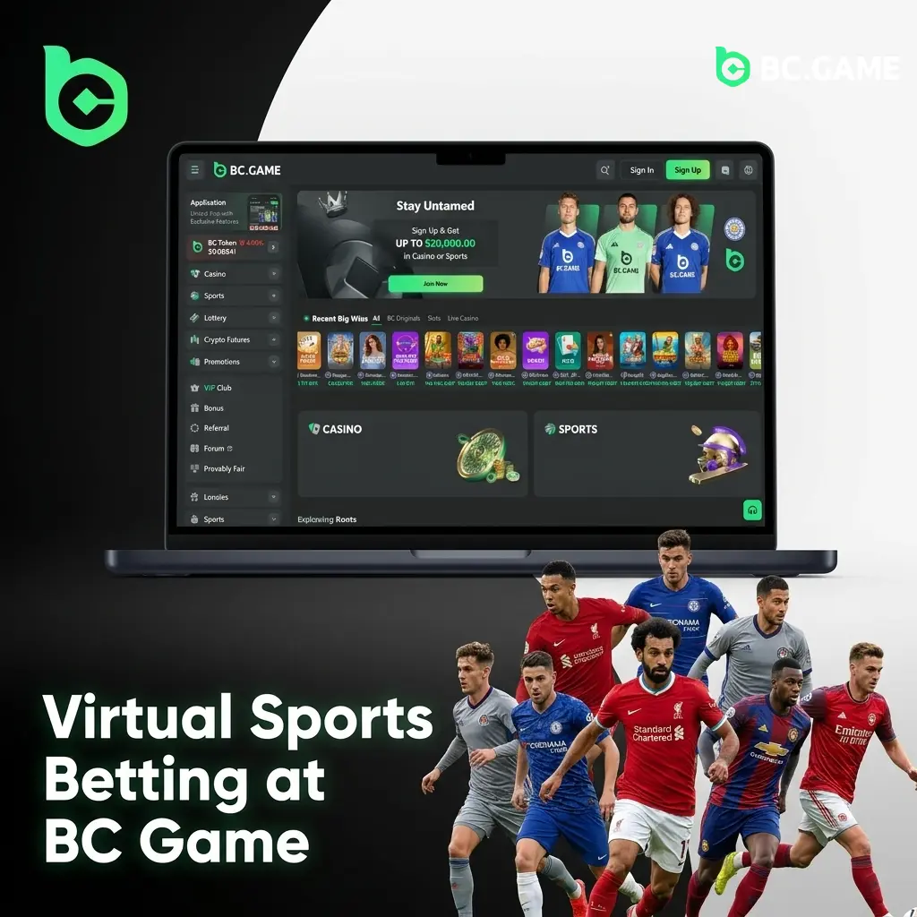 Virtual sports betting at BC Game featuring football, horse racing, basketball and cricket powered by Kiron Interactive and Leap Gaming